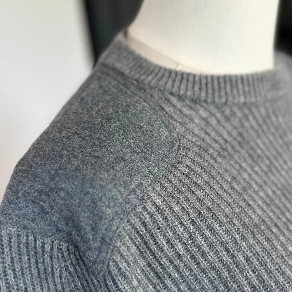 Banana Republic Men's M Gray Wool Blend Ribbed Elbow Patch Crewneck Sweater